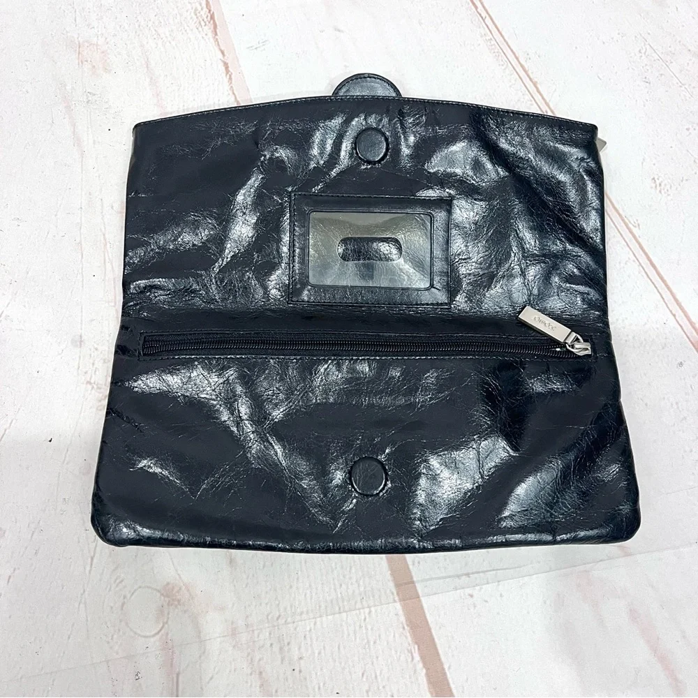 Hobo International Leather Foldover Metal Ring Madeline Clutch Purse